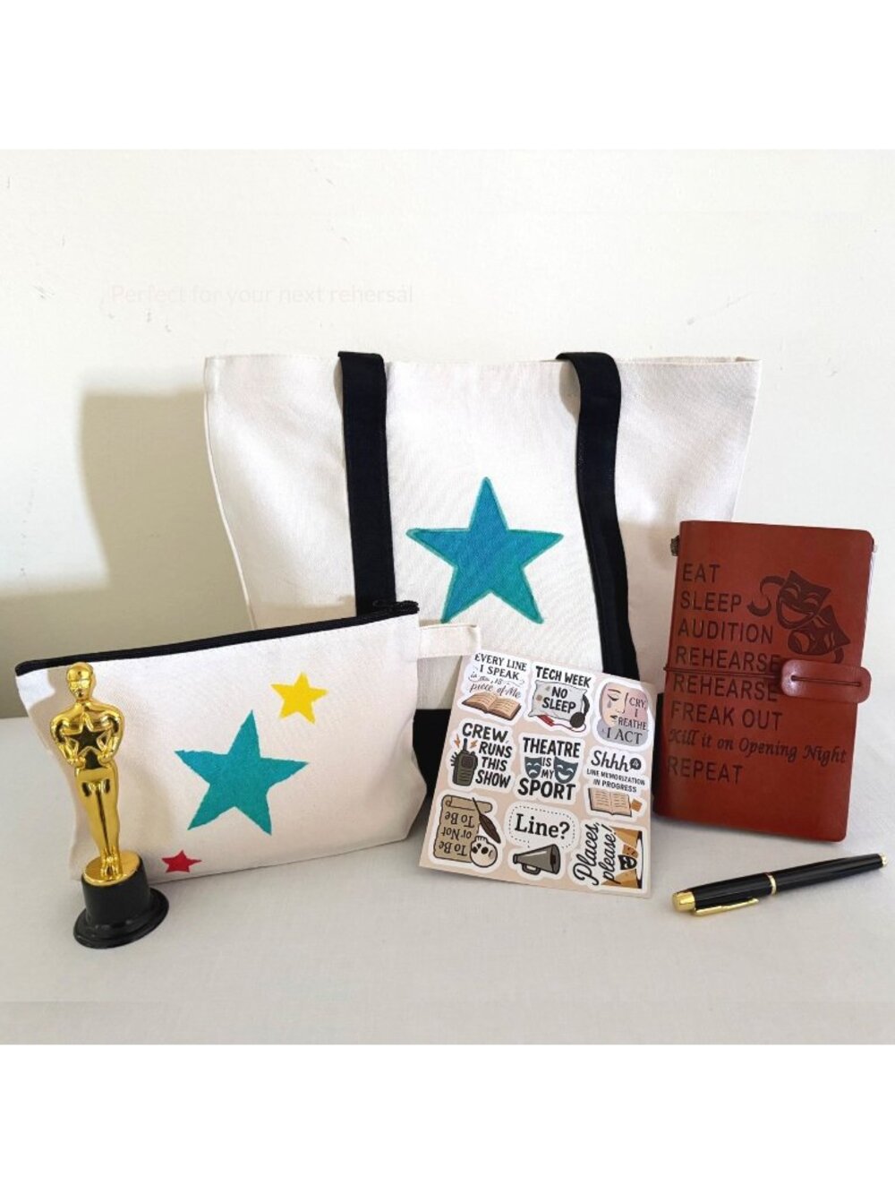 Hand Painted Theatre Gift Set Tote Journal Pouch Actor Gift One of a Kind